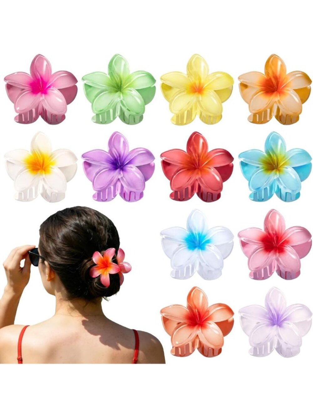 24Pcs Cute Hawaiian Flower Hair Clips, Plumeria Claw Clips for Women’s Hair